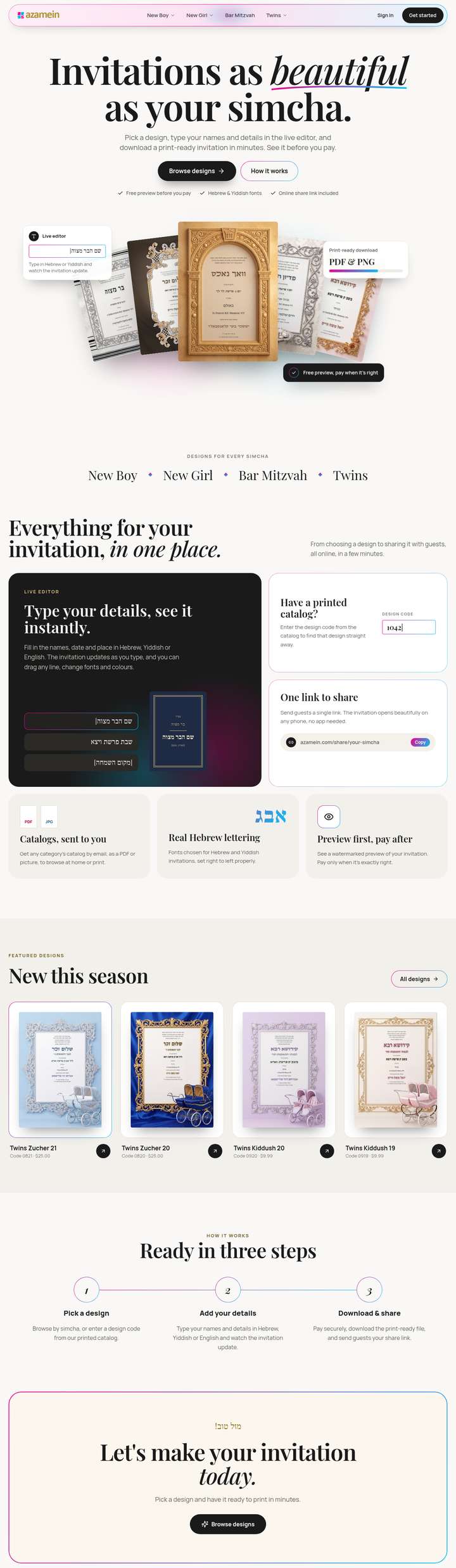 The Azamein website at azamein.com